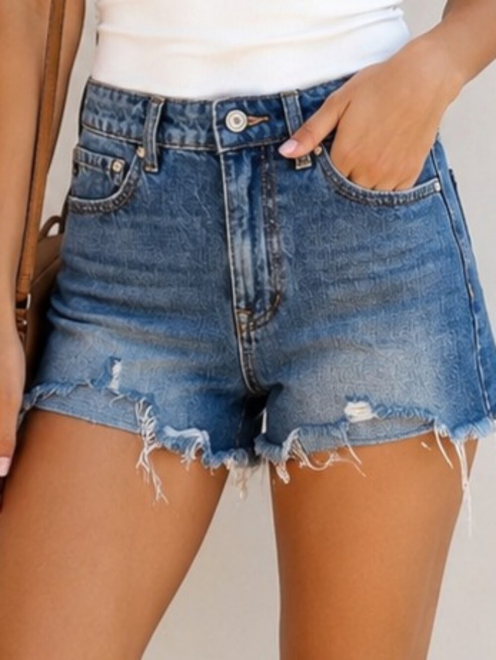 KanCan Distressed Denim Shorts Size 1/24 High Rise Frayed Hem Cutoff Jean Shorts